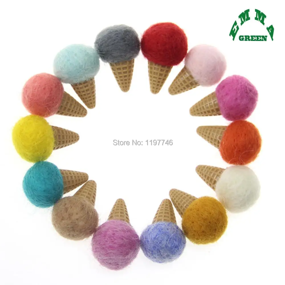

3D Ice Cream Wool Felt Balls Handmade Pom Pom Girl's Room Girls' Nursery Decor DIY Bunting Custom Garland Craft 20x57mm 5pcs
