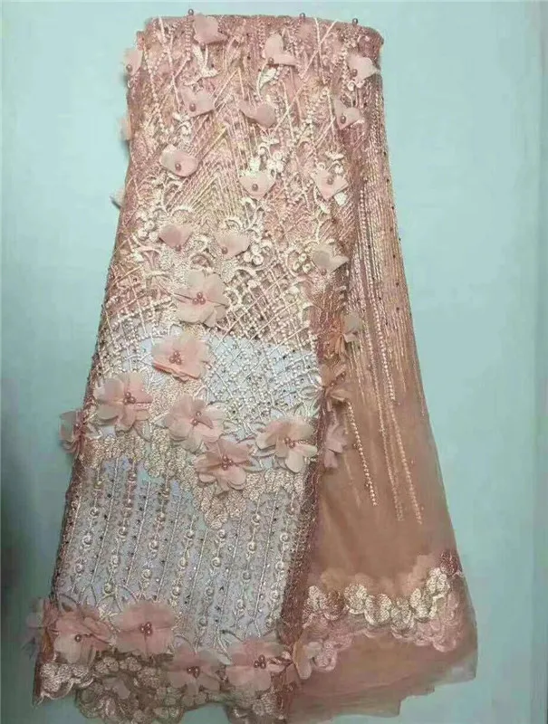 3D цветок в нигерийском стиле высокое качество бисер Свадебный кружевная ткань