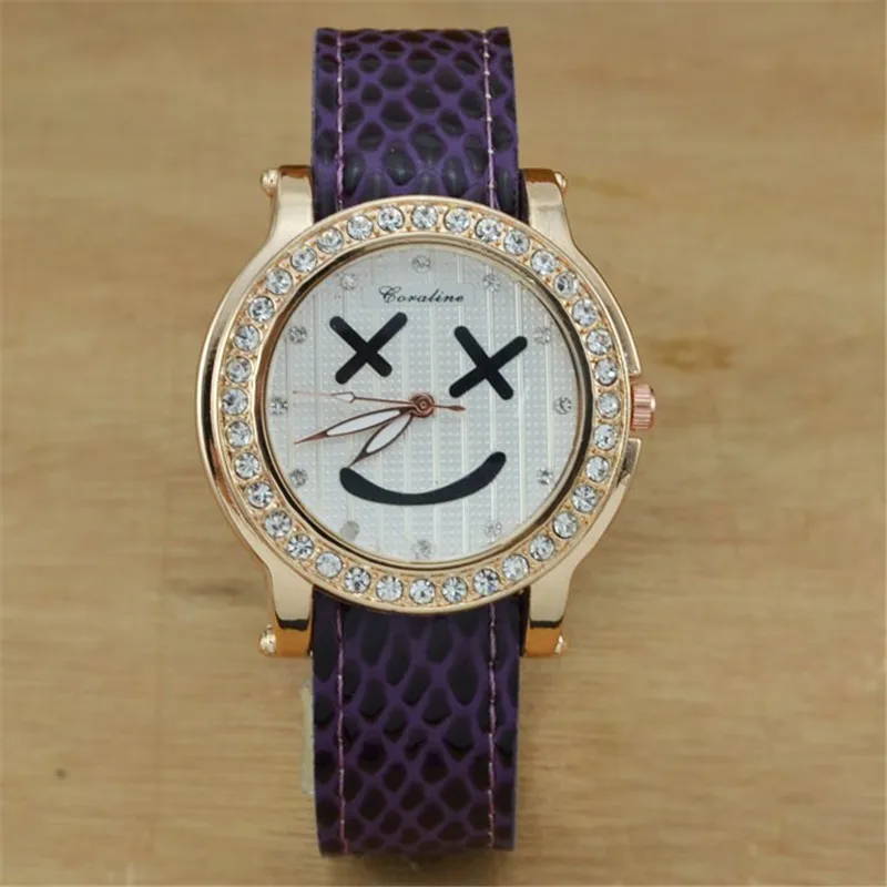 

Fashion Casual Women Watches Snake Leather Strap Quartz Watch Women Luxury Rhinestone Watches Smile Watch Clock Relogio Feminino