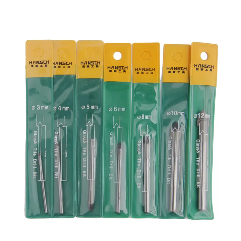 

HANSCH 7pcs Glass Tile Drill Bits 3/4/5/6//8/10/12mm Brocas Marble Drilling Center Drill Bit Triangle Dremel Cutting Power Tools