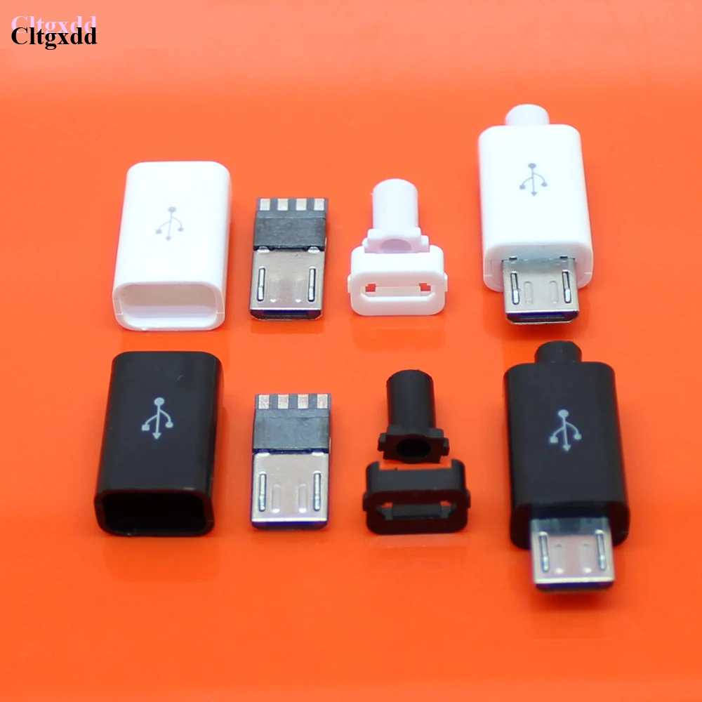 

cltgxdd 4pcs=1set Micro USB 4 Pin Male connector plug Black/White welding Data OTG line interface DIY data cable accessories