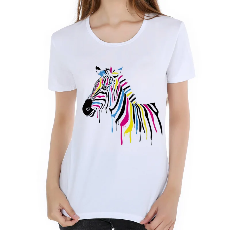 Перо zebra принт Для женщин Повседневное Лето Harajuku короткий рукав Футболка Девушка