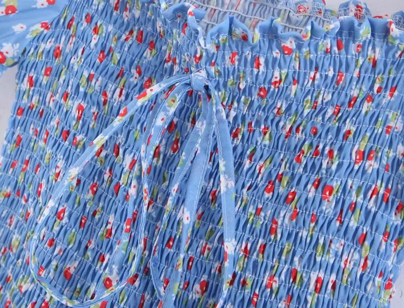 2019 винтажное голубое платье с цветочным принтом Vestido шикарное женское миди центр