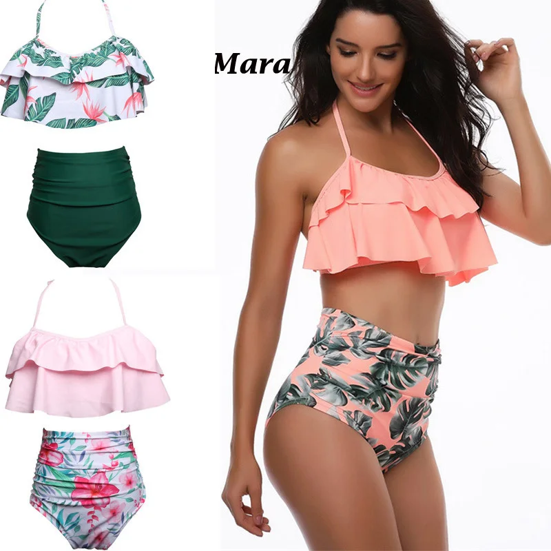 2018 Vintage Women Bikini Sexy High Waist Retro Floral Swimsuit Ruffle Swimming Suit Swimwear Bandeau Biquini Quality Swim |