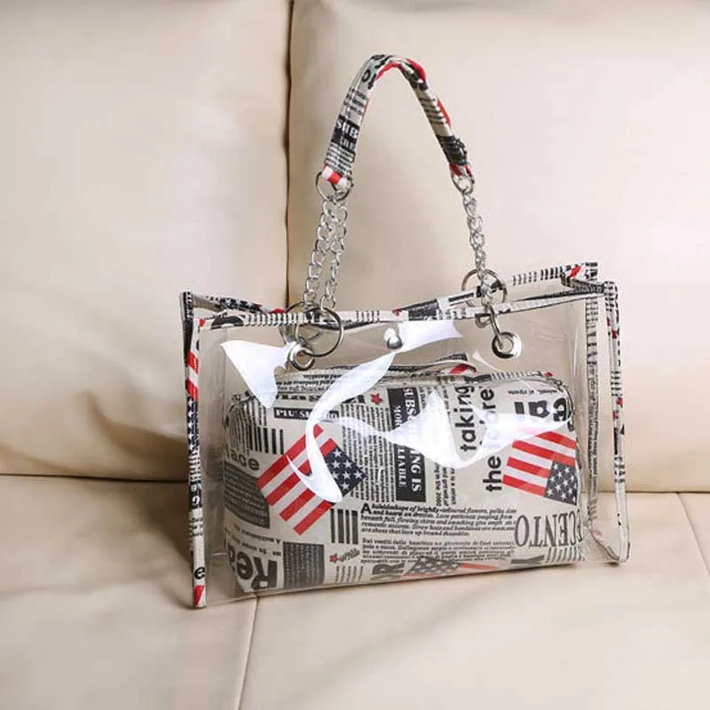 Новая женская сумка прозрачная в полоску/с флагом/в горошек пляжная из ПВХ