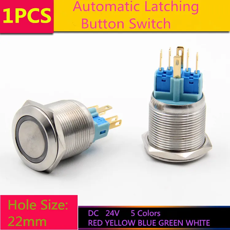 

1PCS YT1080 Hole Size 22 mm Self-locking Switch Metal push button switch With LED Light DC 24V Latching Switch