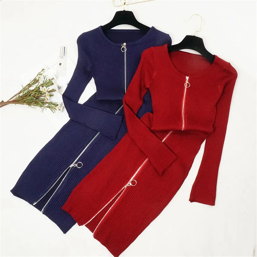 

Женское вязаное платье на молнии, Осеннее облегающее платье-свитер с длинным рукавом, зимние облегающие платья, модель 577, 2018