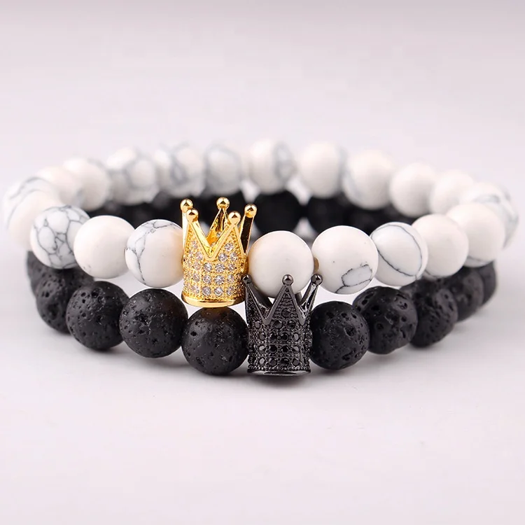 

2019 New Charm Trendy Imperial Black Crown Bracelets Men Natural Stone Beads Bracelet For Women Men Jewelry Accessories