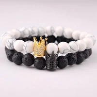2019 new charm trendy imperial black crown bracelets men natural stone beads bracelet for women men jewelry accessories