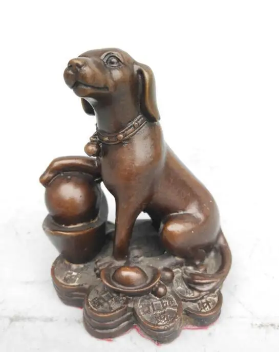 

China's Seiko carving pure brass purple wealth dog statue