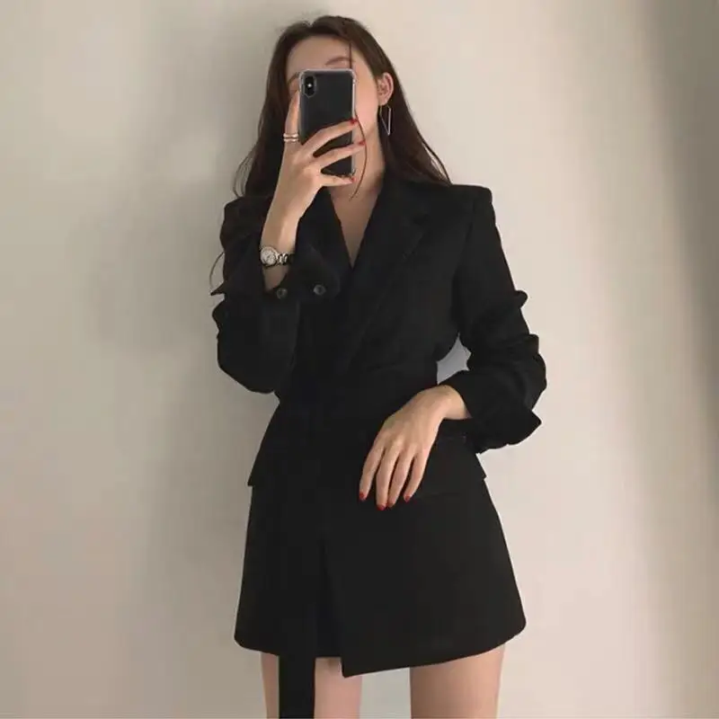 Solid color tie small suit new fashion OL temperament commuter suit jacket female loose waist women blazers and jackets