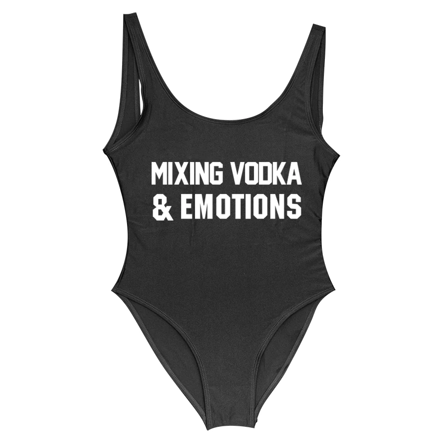 

MIXING VODKA & Emotions Women Swimwear One Piece Swimsuit Funny Letter Multi Colors BeachWear Swimsuits Monokini Plus Size