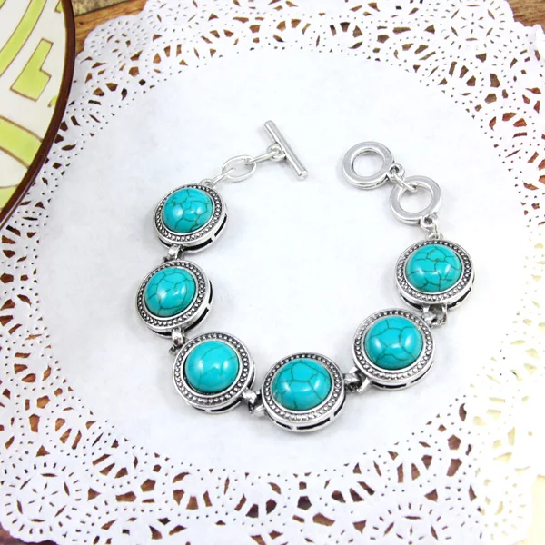 FLOLA винтажные стильные голубой цвет каменные браслеты для женщин богемные