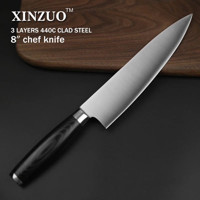 XINZUO 8 ''дюймовый нож шеф повара высокоуглеродистые трехслойные кухонные ножи