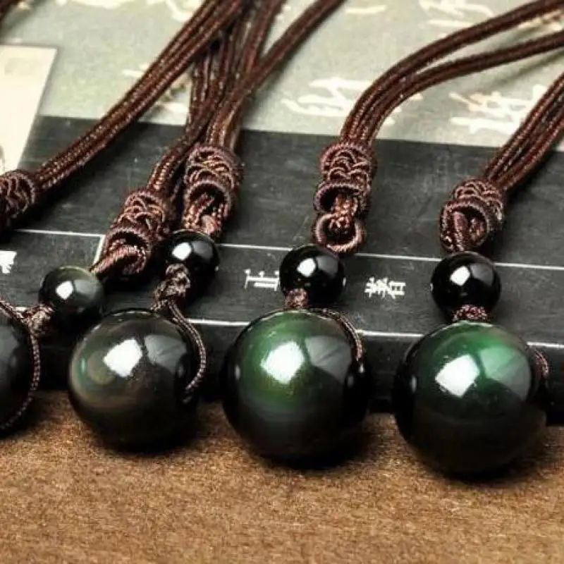 Natural Necklaces Pendants Stone For Women Men Black Obsidian Rainbow Eye Beads Ball Transfer Lucky/Love | Украшения и аксессуары