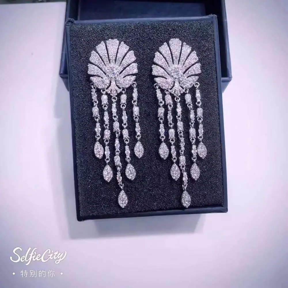 Модные прозрачные длинные висячие серьги Marquise CZ, роскошные красивые свадебные серьги невесты для женщин, рождественские подарки E-176 - Окраска металла: white