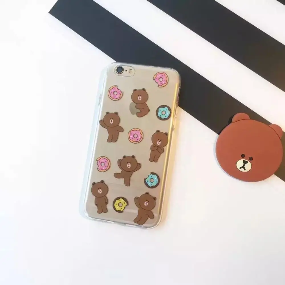 Оптовая продажа 10 шт./лот Line Друзья Браун Кони Ясно Вернуться ТПУ Узкие Обложка