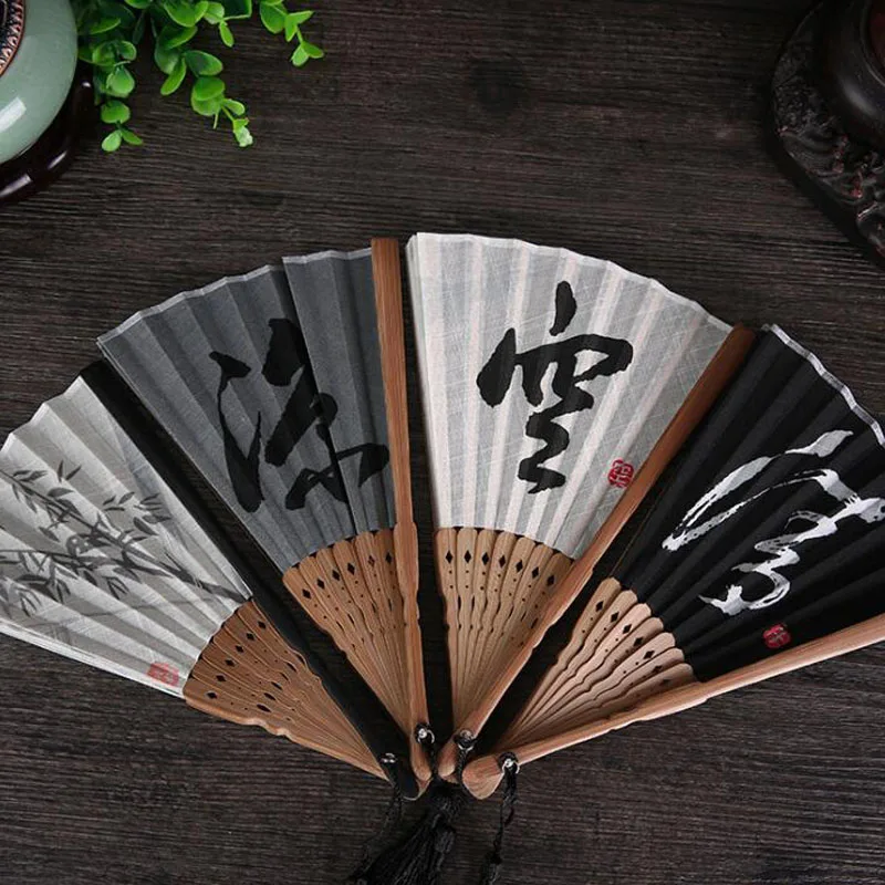 

50pcs Linen Chinese Bamboo Folding Fan Hand Fans Wedding Favors and Gifts Party Decoration Craft Supplies ZA6550
