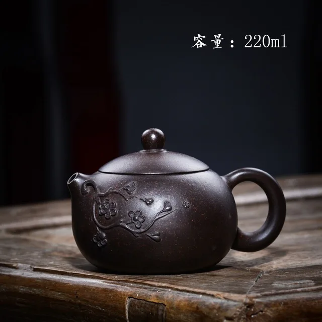 220ml Genuine Zisha tea pot Yixing purple mud all handmade black gold sand Xi shi tea pot Kung Fu tea kettle tea gift