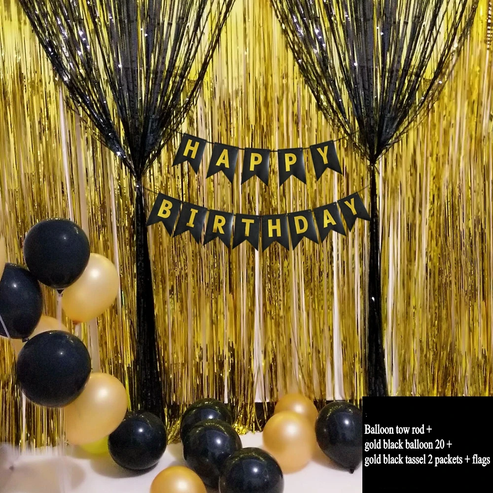 black balloons group gold Tassel birthday party decorations kids | Дом и сад