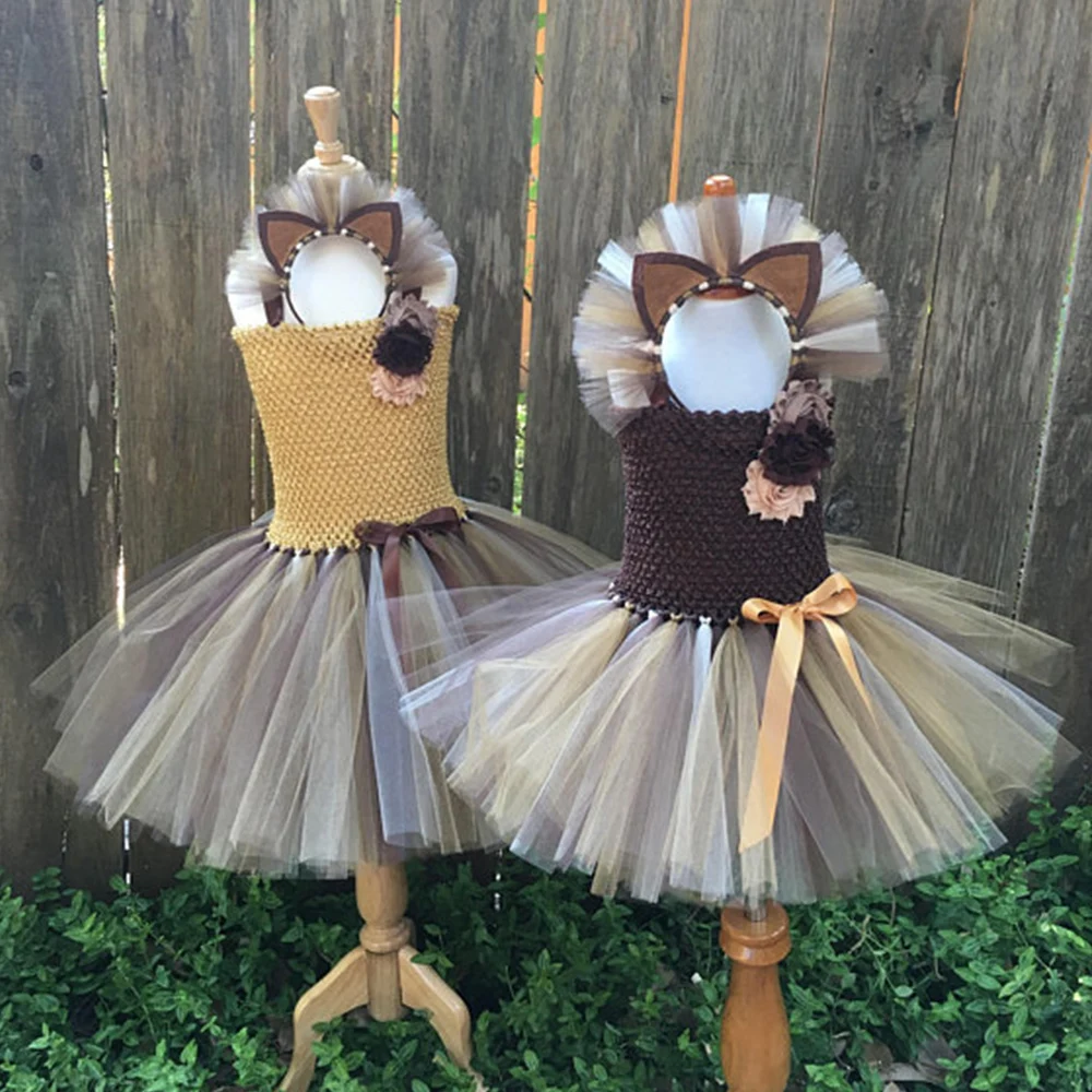 Brown Flower Girls Tutu Dress Children Cosplay Animal Lion Costume Up Fancy Girl Kids Halloween Birthday Party 1-14Y | Детская одежда и
