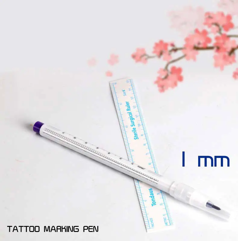 Перманентный маркер для бровей и кожи измерительный с линейкой одноразовая