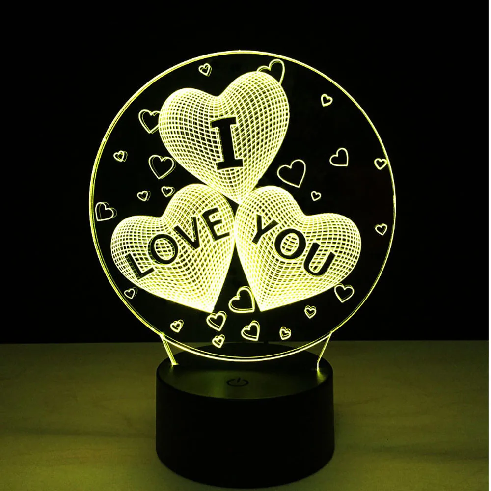 3 Hearts Night light 3D Table Lamp Romantic LED Colores Bedside Lampe Home Decor Lighting Lampara Veilleuse Power Bank | Лампы и