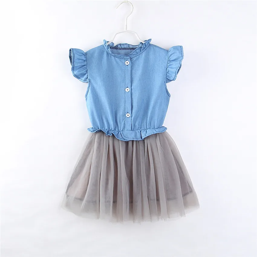 Children Dress 2019 New Autumn Fashion Style Baby Girls Party Princess Kids Jeans Tulle Mesh Layer | Детская одежда и обувь