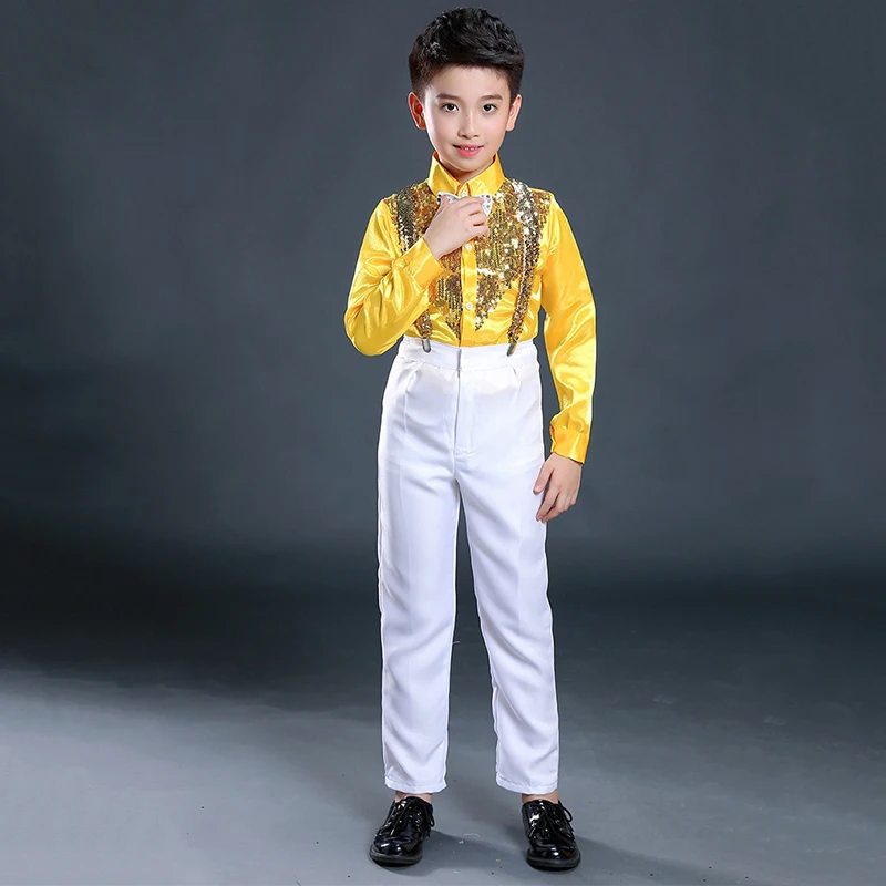 Костюм для мальчиков в стиле хип хоп рубашки с блестками костюм белыми штанами