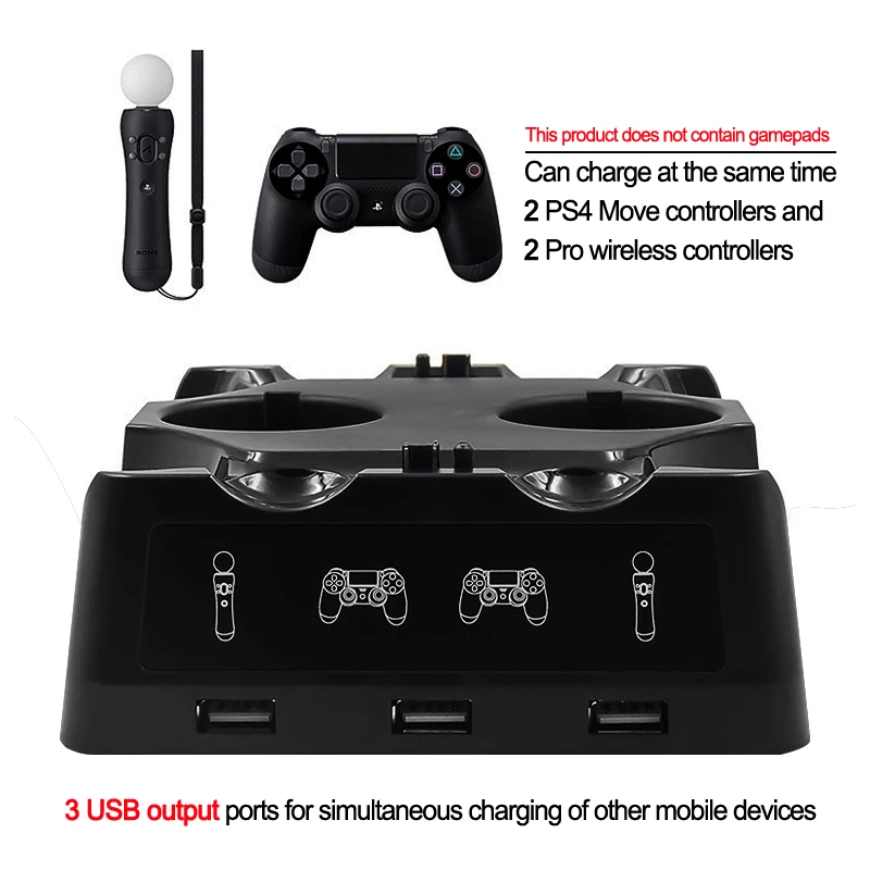 Зарядная док станция 4 в 1 для PS4 PS Move VR P4 джойстик зарядное устройство Slim/PS4 Pro