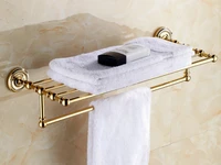 wall mounted polished gold color brass bathroom large towel rail towel bar holder shelf bathroom accessory mba601