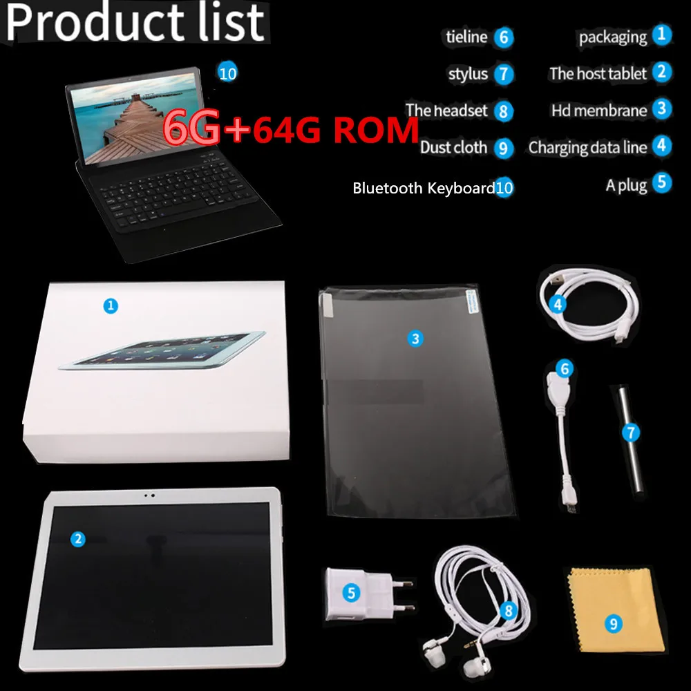 MT8752 10,1 'планшет Android 9,0, 8 ядер, 6 ГБ+ 64 Гб ПЗУ, двойная камера, 8 Мп, SIM планшет, ПК, Wifi, mirco, Usb, gps, bluetooth, телефон - Комплект: 6G 64G BTH keyboard