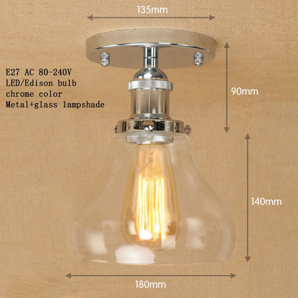 

American Country Loft Retro Iron Glass Lampshade Black Ceiling Lamp LED E27 Lights Plafonnier For Bedroom Hallway Living Room