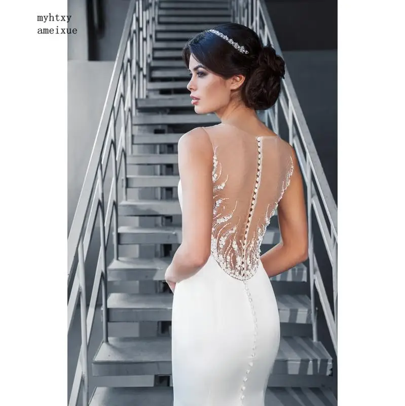 Халаты Vestido De Noiva специальная Сексуальная атласная юбка-годе пуговицы без рукавов прозрачная спина с перевязи свадебное платье