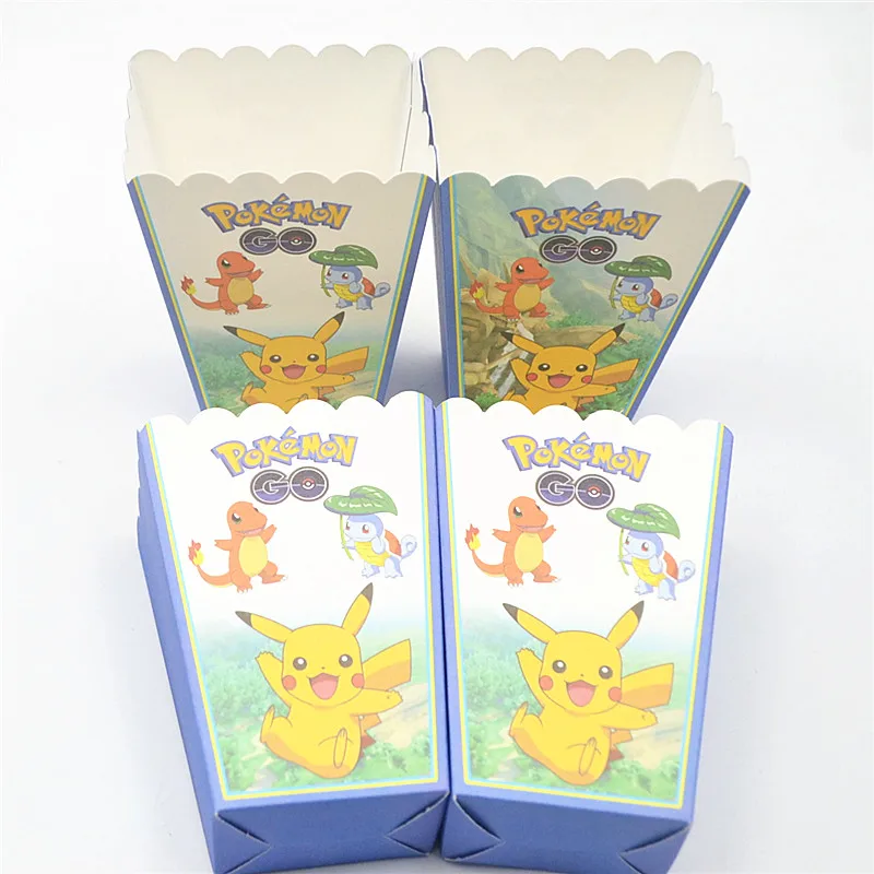 Popcorn Boxes 6pcs Пикачу Покемон День Рождения украшения Suppies дети скатерть бумажная салфетка коробка конфет выдувные чашки Подарочный мешок вилка ложка тема - Цвет: Popcorn Boxes 6pcs