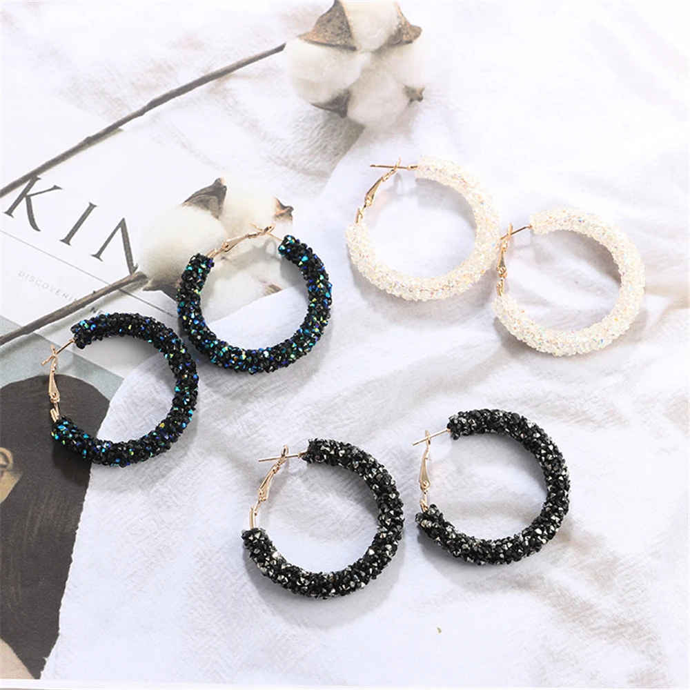 Серьги кольца женские в богемном стиле с кристаллами|hoop earrings rhinestone|designer hoop earringshoop
