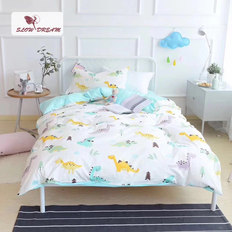 Lowdream милый маленький динозавр мультфильм постельный комплект для детей вышивка