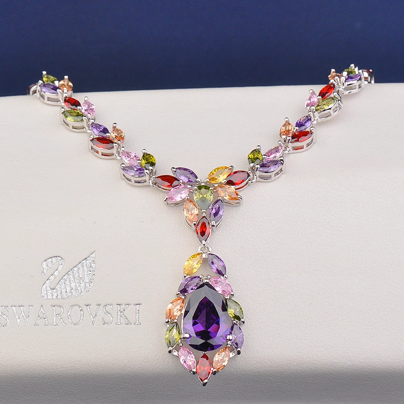 Свадебный комплект украшений YAN MEI колье и серьги с овальным камнем кубическим