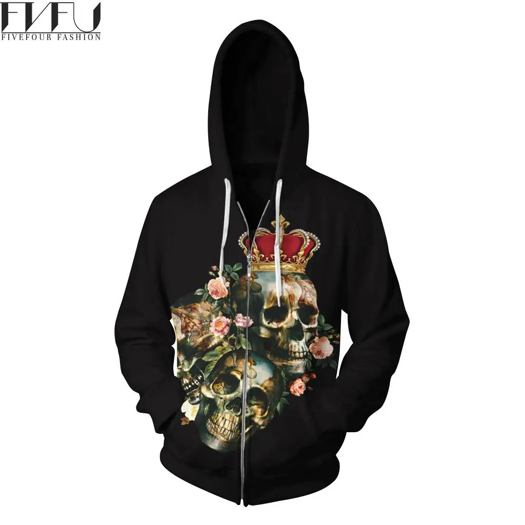 Мода 2017 г. Для мужчин с 3D Толстовки молнии прохладный черепа свитшот принтом