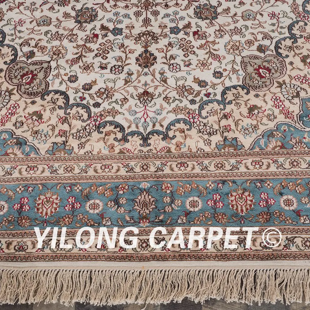 YILONG 6 'x 9' Восточный персидский шелковый ковер бежевый и синий Элегантный