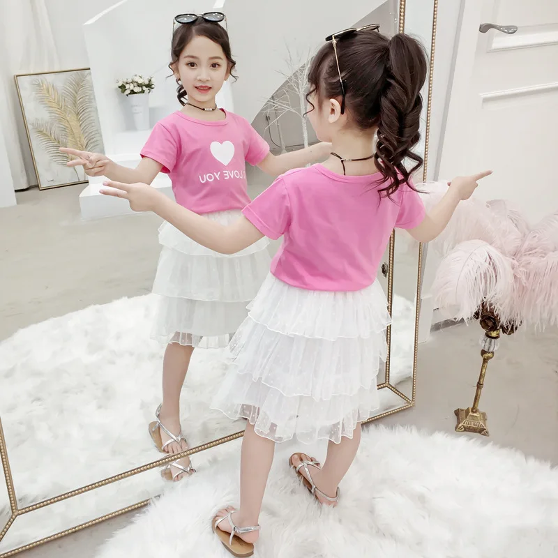 FZFS-TZ01 Children's Suit 2019 Girls'Loving Yarn Skirt Two Kids' Fashion and Leisure Suits | Детская одежда и обувь
