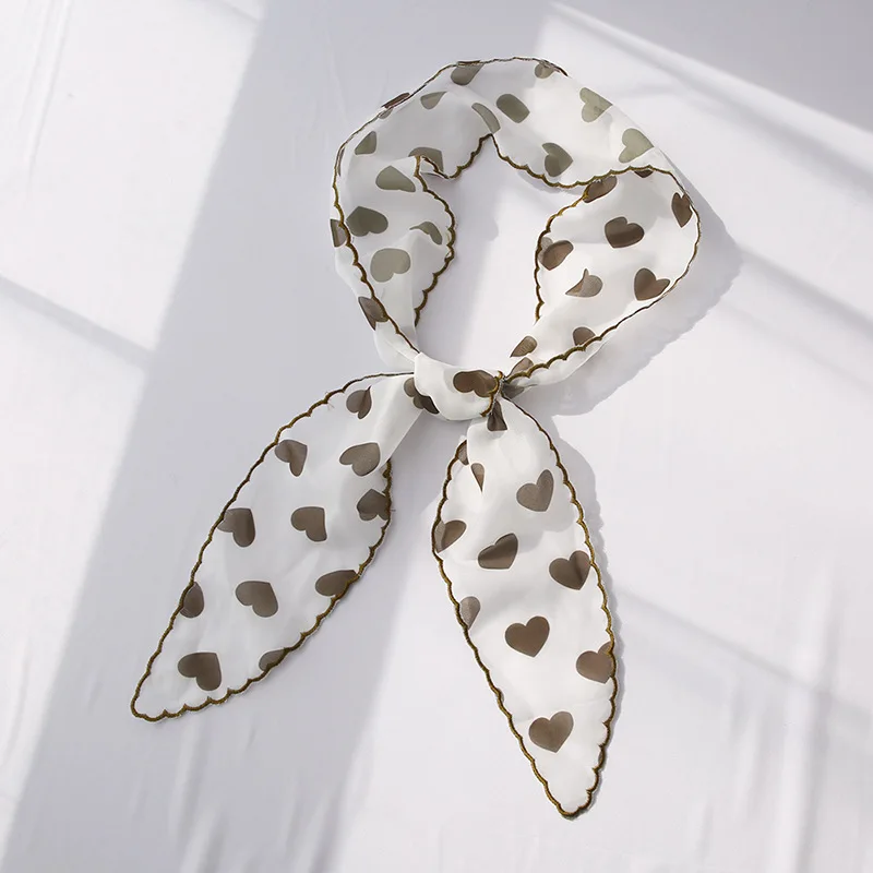 Шарф для женщин Yishine Длинный женский шарф из шифона с узорами сердечек, леопардовых пятен и точек, лентами для волос и украшениями для сумок на голову леди.