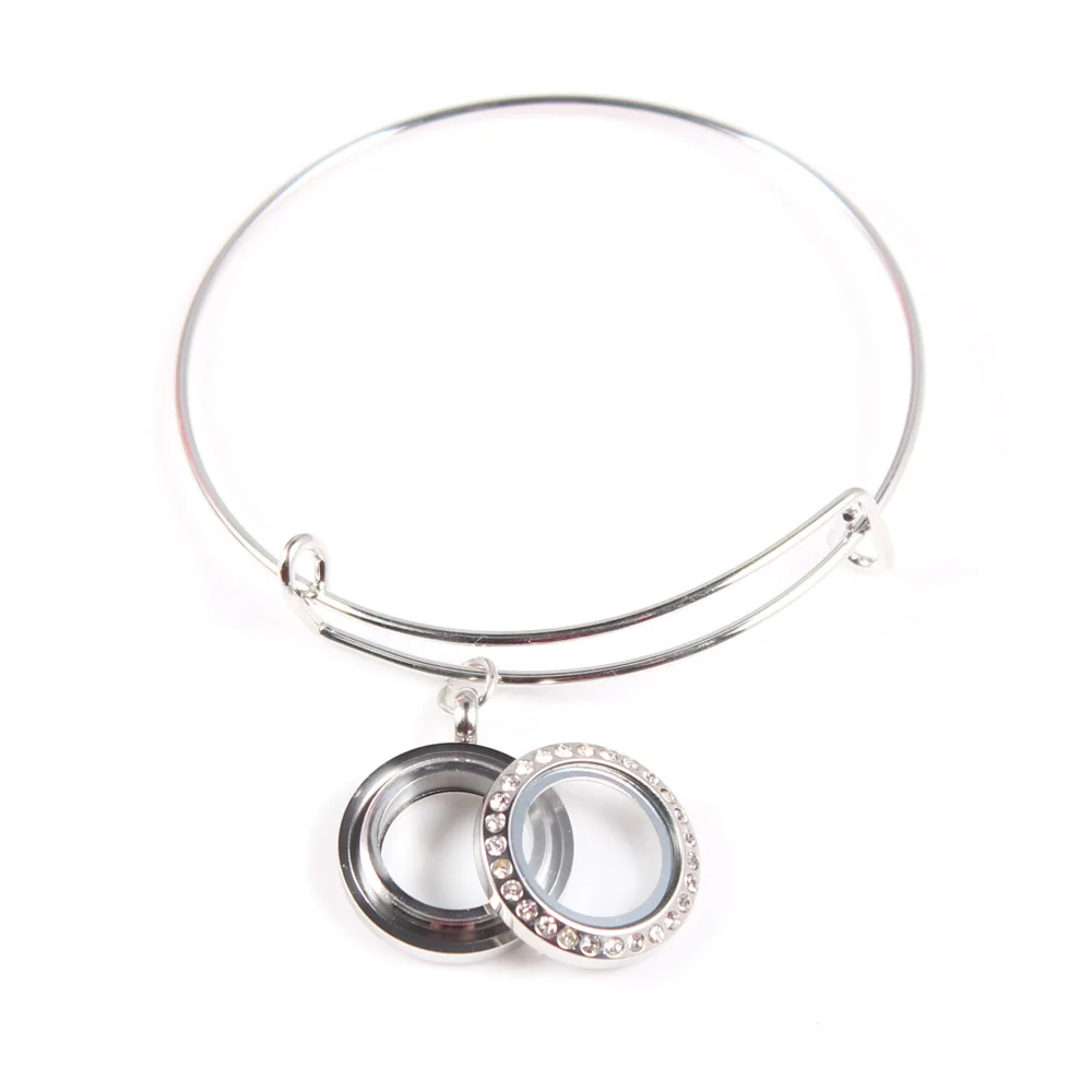 10Pcs/lot 20MM Silver Rhinestone Screw Glass Floating Locket Bangles Expandable Wiring Bracelet With Egg 2017 Easter Best Gift | Украшения