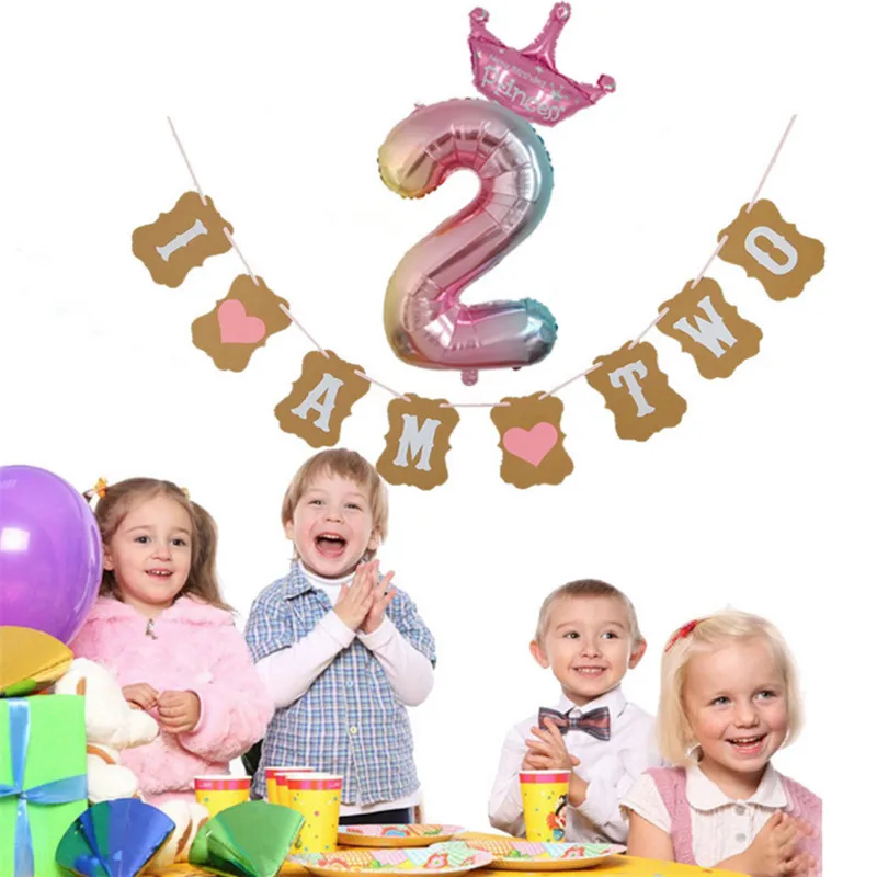 32inch Rainbow Number Balloons with Crown Baby Shower First Birthday Party Air Balloon Unicorn Foil Girls-S | Дом и сад
