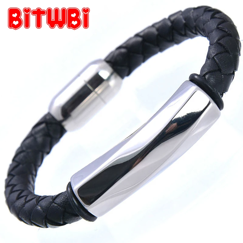 

PUNK Double Black Cowhide Rope Charm Bracelets for Women Men Section Stainless Steel Magnet Bracele jewelry Bangles