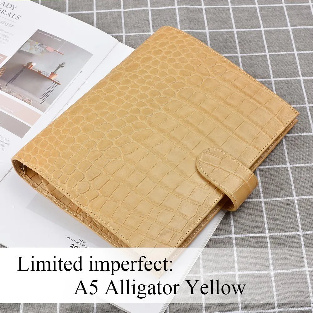 Croc Yellow A5 Ограниченная серия неидеальных колец из натуральной кожи, записная книжка А5, А6, личная папка, журнал органайзера, журнал для зарисовок, планировщик - Цвет: Croc Yellow A5