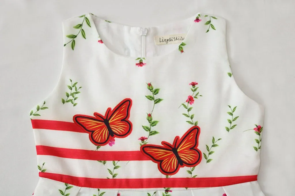 Детское праздничное платье принцессы без рукавов с цветочным принтом и двойным