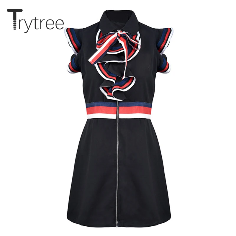 Женское Повседневное платье Trytree однотонное черное из полиэстера с бантом на