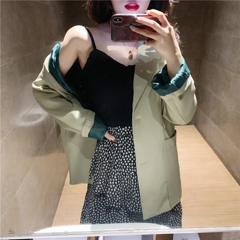 

BGTEEVER Elegant Single Breasted Women Blazer Jackets Vintage Hit Color Female Suits Coat 2019 OL Style Blasers Outwear femme