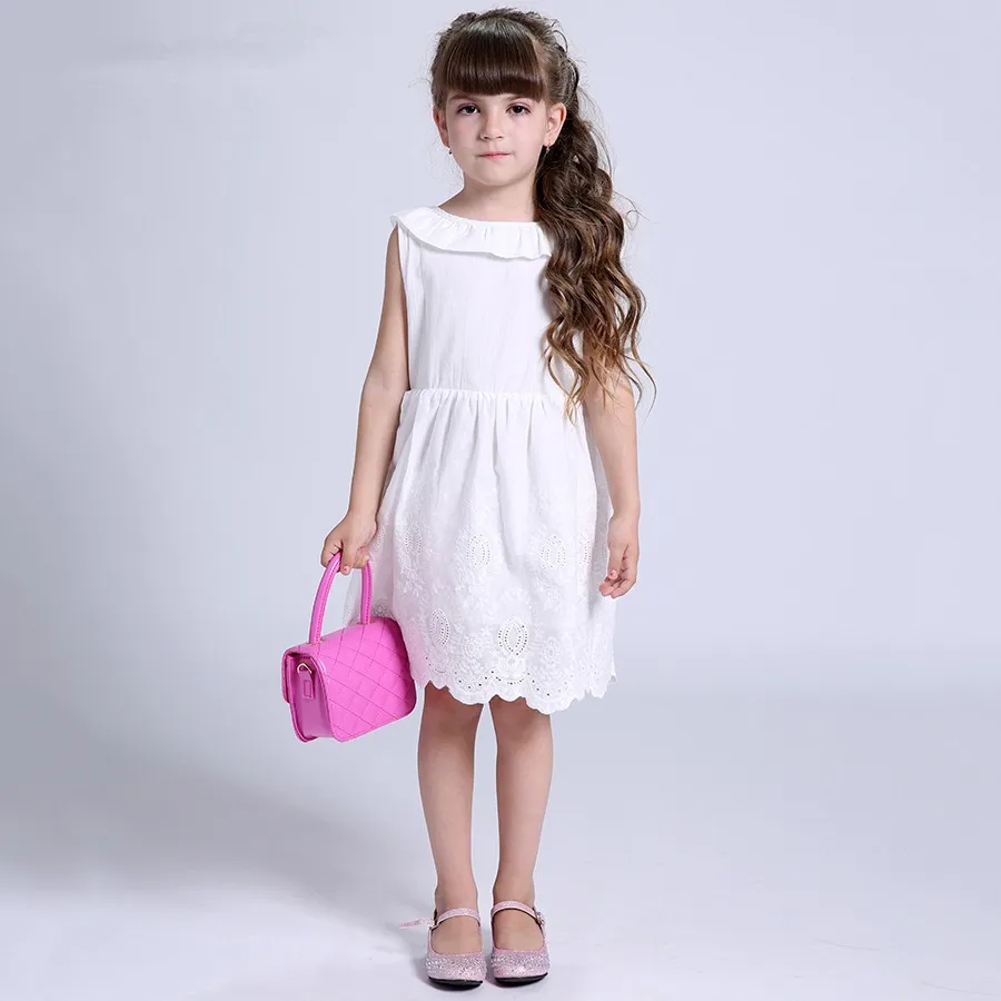 BanKu Summer clothes Children's Clothing girl Simple white vest Dresses baby Embroidery Bow dress 2T 3T 4T 5T 6T | Детская одежда и